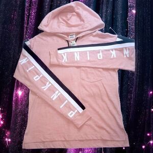 Victoria’s Secret PINK Logo Sleeve Hoodie – Light Pink, Size XS NWT